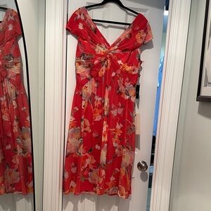 Adrianna Papell Coral Floral Midi Dress